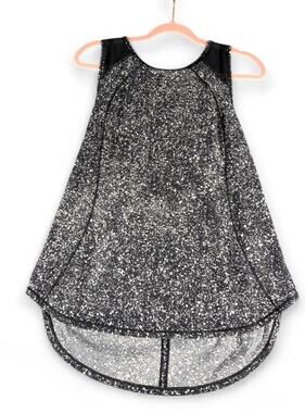 Lululemon Black White Speckled Tank Top Sleeveless Mesh Back High Low Athletic